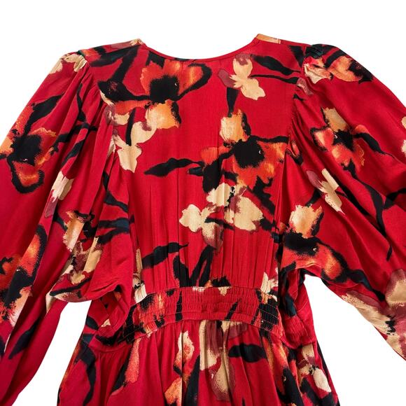 Band of the Free Dolly Red Floral Print Puff Sleeve Mini Dress Women’s Medium - Picture 7 of 8